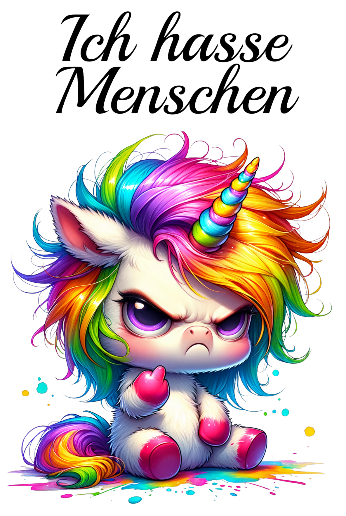 Bügelbild Ich hasse Menschen Einhorn 12