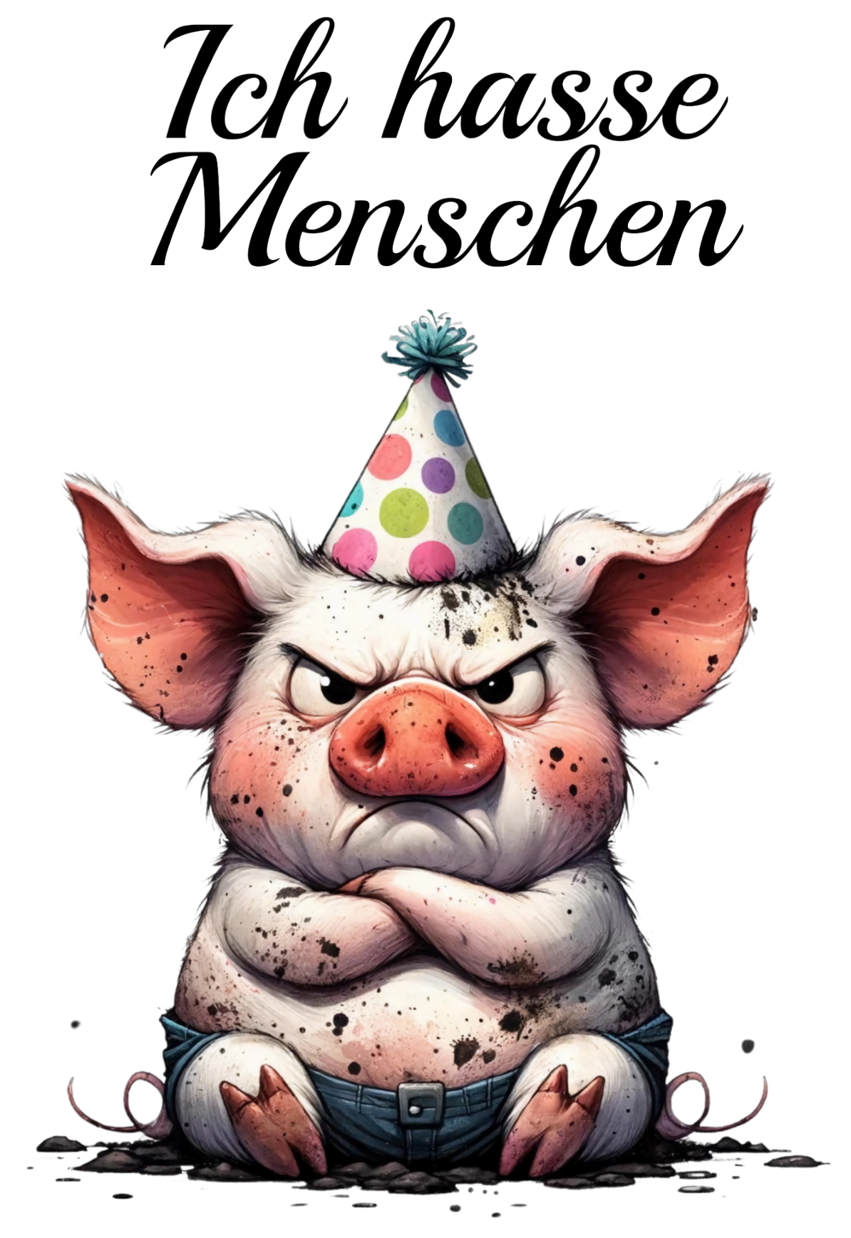 Bügelbild Ich hasse Menschen Schwein 13