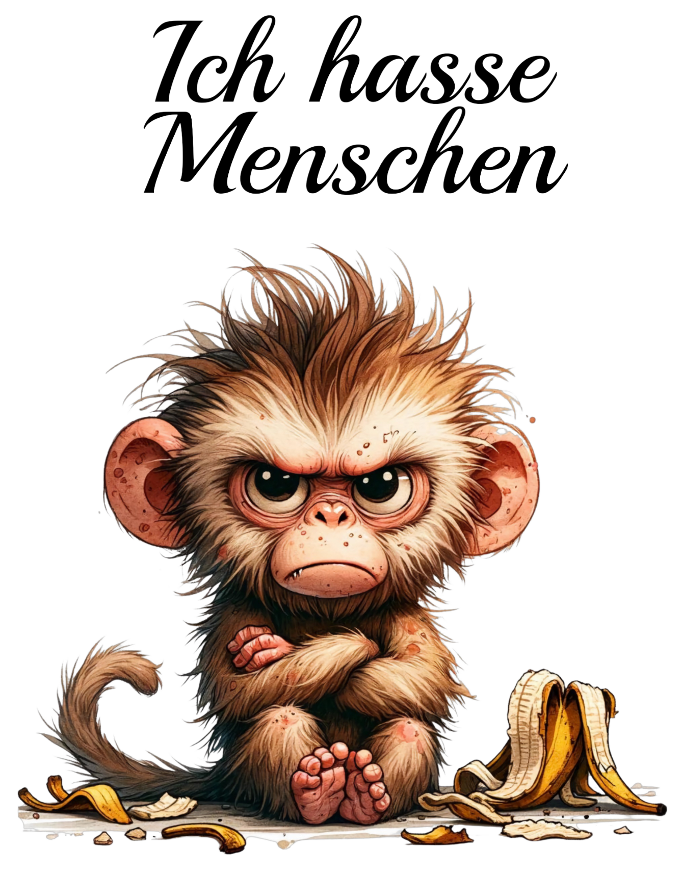 Bügelbild Ich hasse Menschen Affe 2