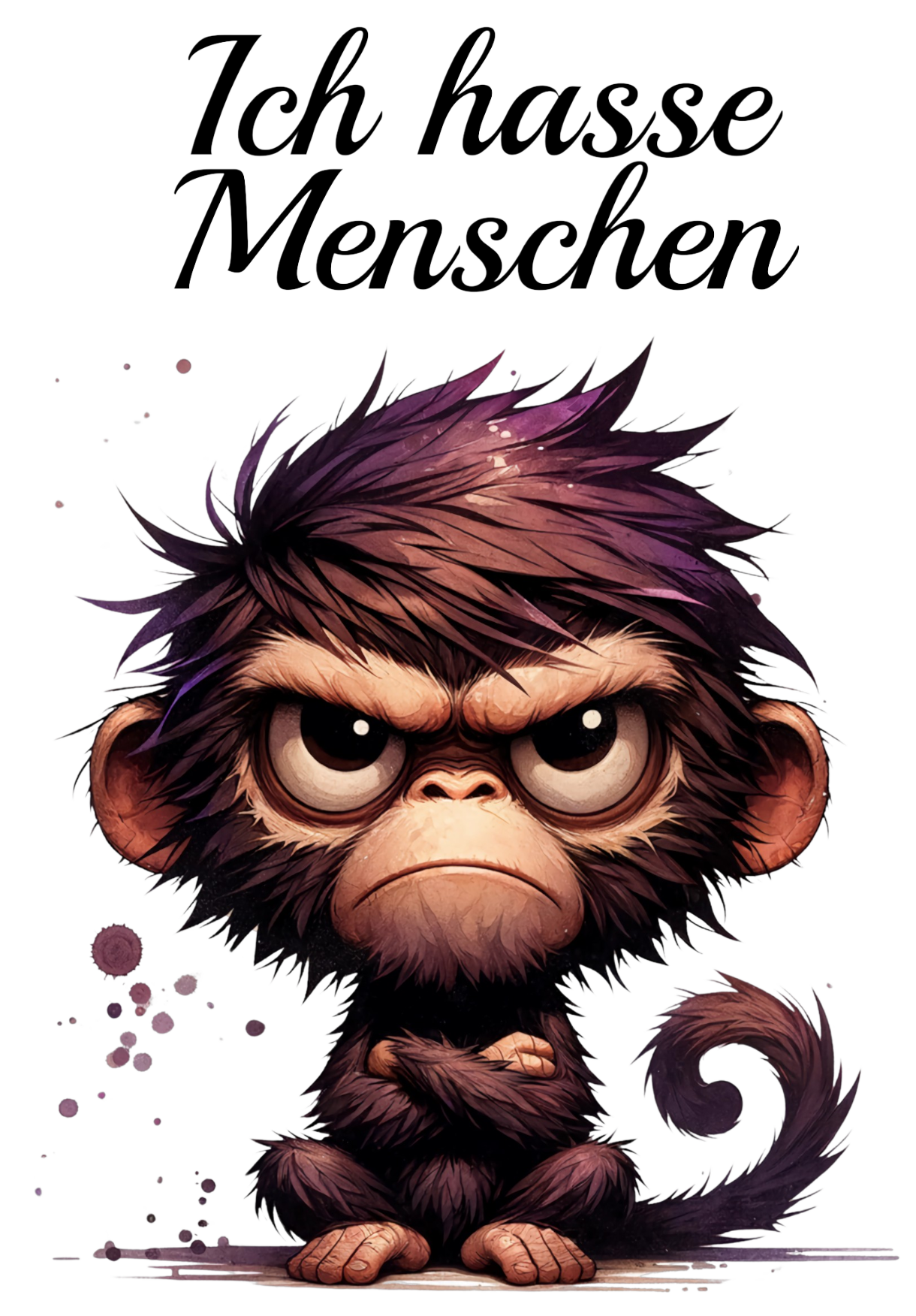 Bügelbild Ich hasse Menschen Affe 4