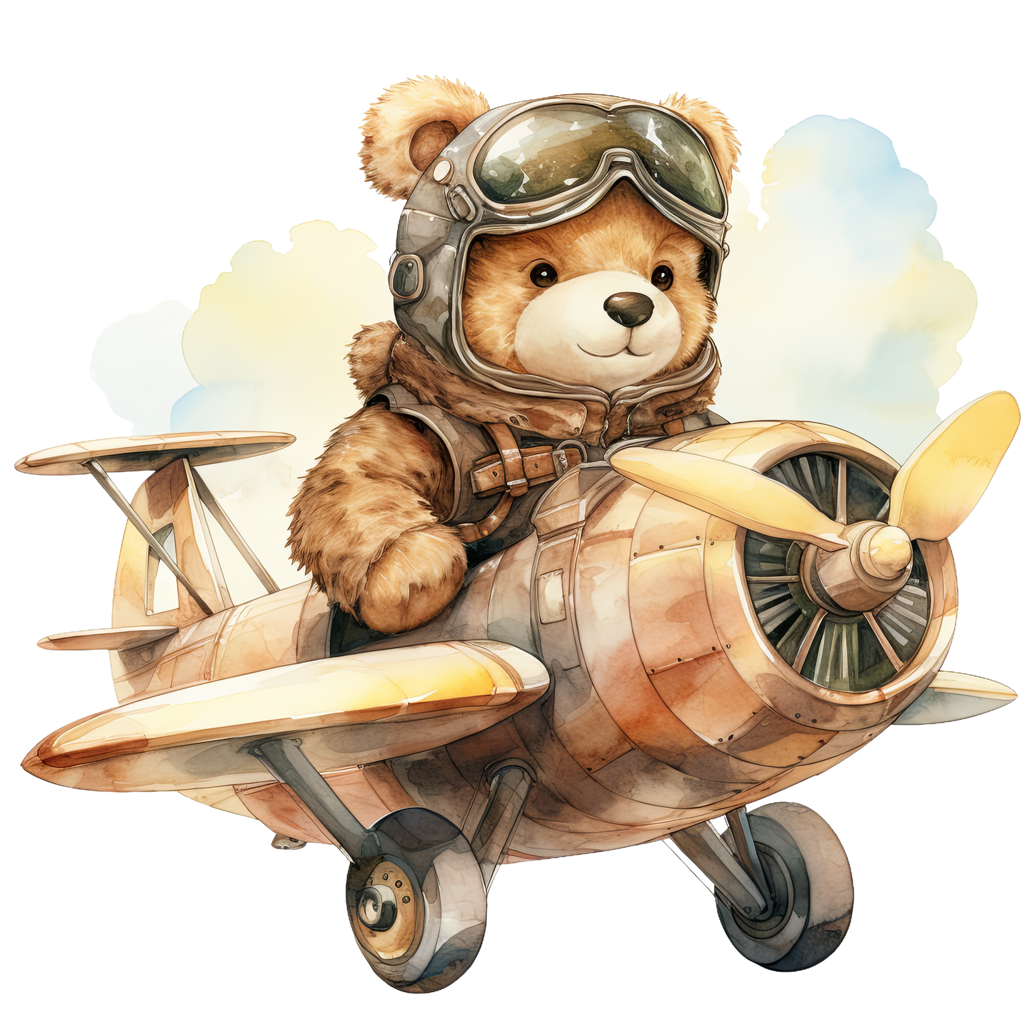 Bügelbild Teddy im Flieger