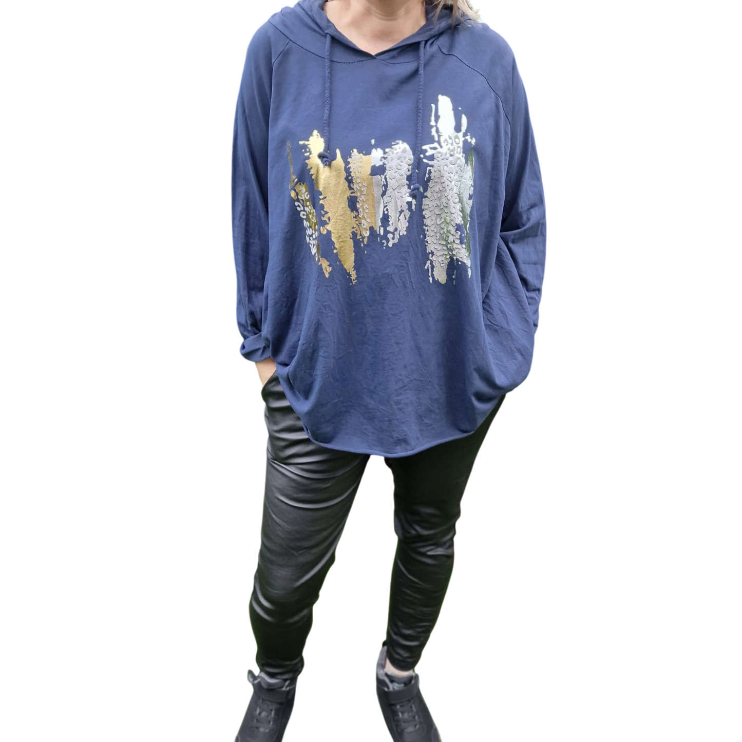 Langarmshirt mit Kapuze Leoprint Vokuhilaschnitt