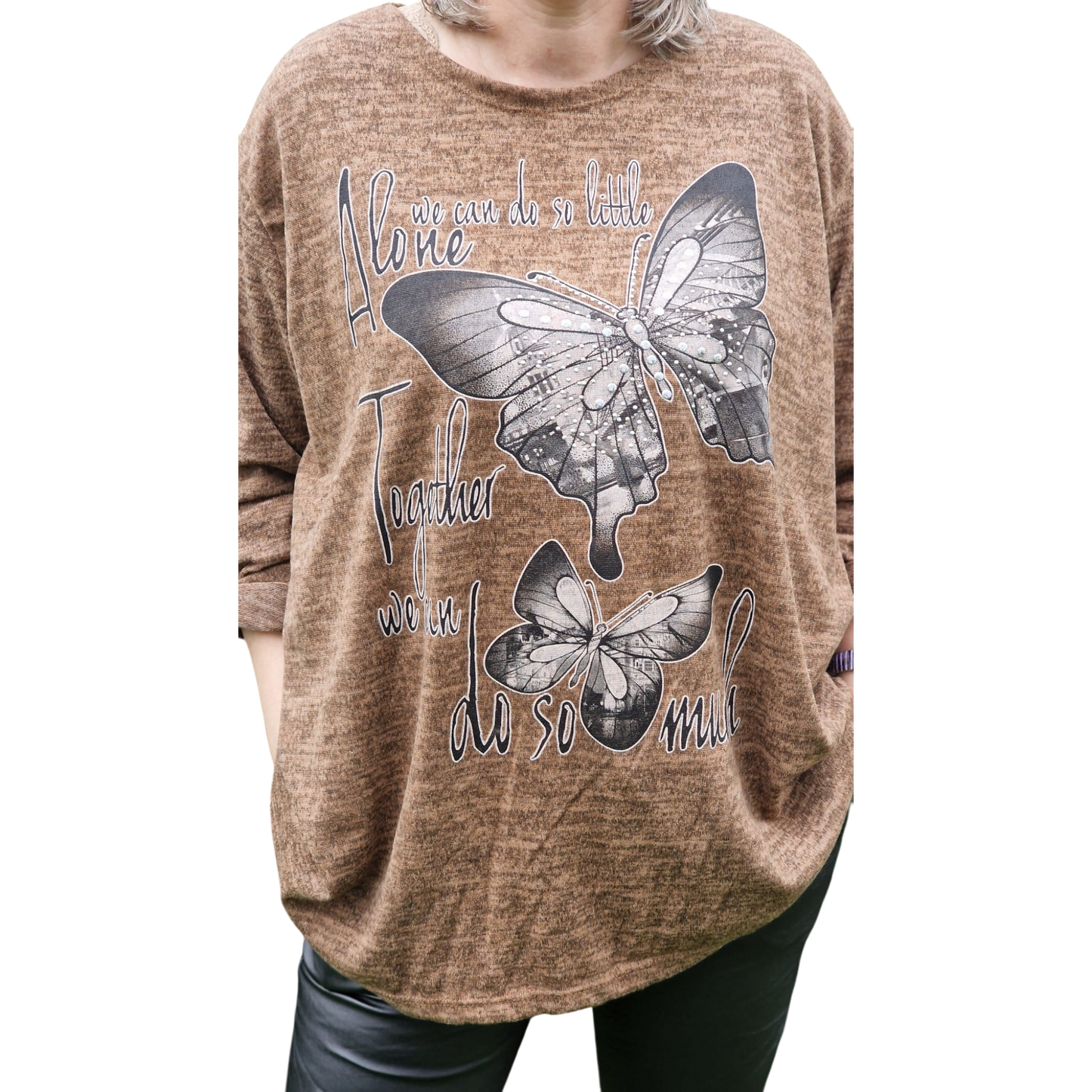 Pullover mit Schmetterlingsdruck und Strasssteinen