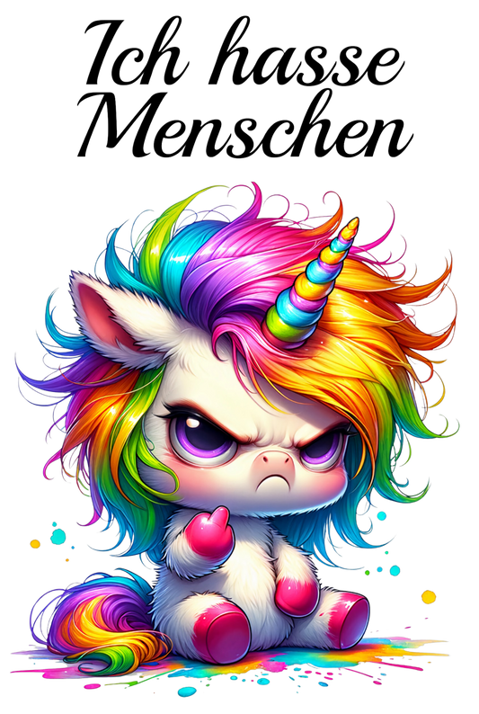 Bügelbild Ich hasse Menschen Einhorn 12