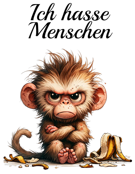 Bügelbild Ich hasse Menschen Affe 2