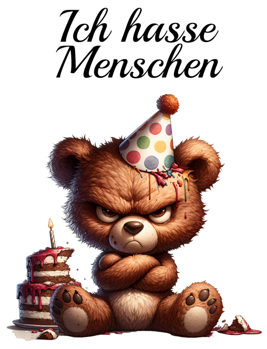 Bügelbild Ich hasse Menschen Teddy 7