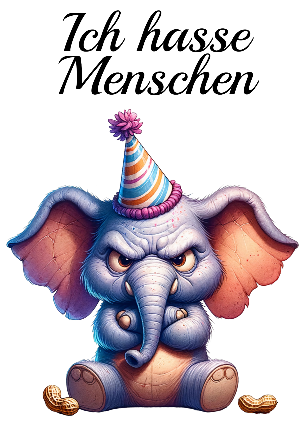 Bügelbild Ich hasse Menschen Elefant 8