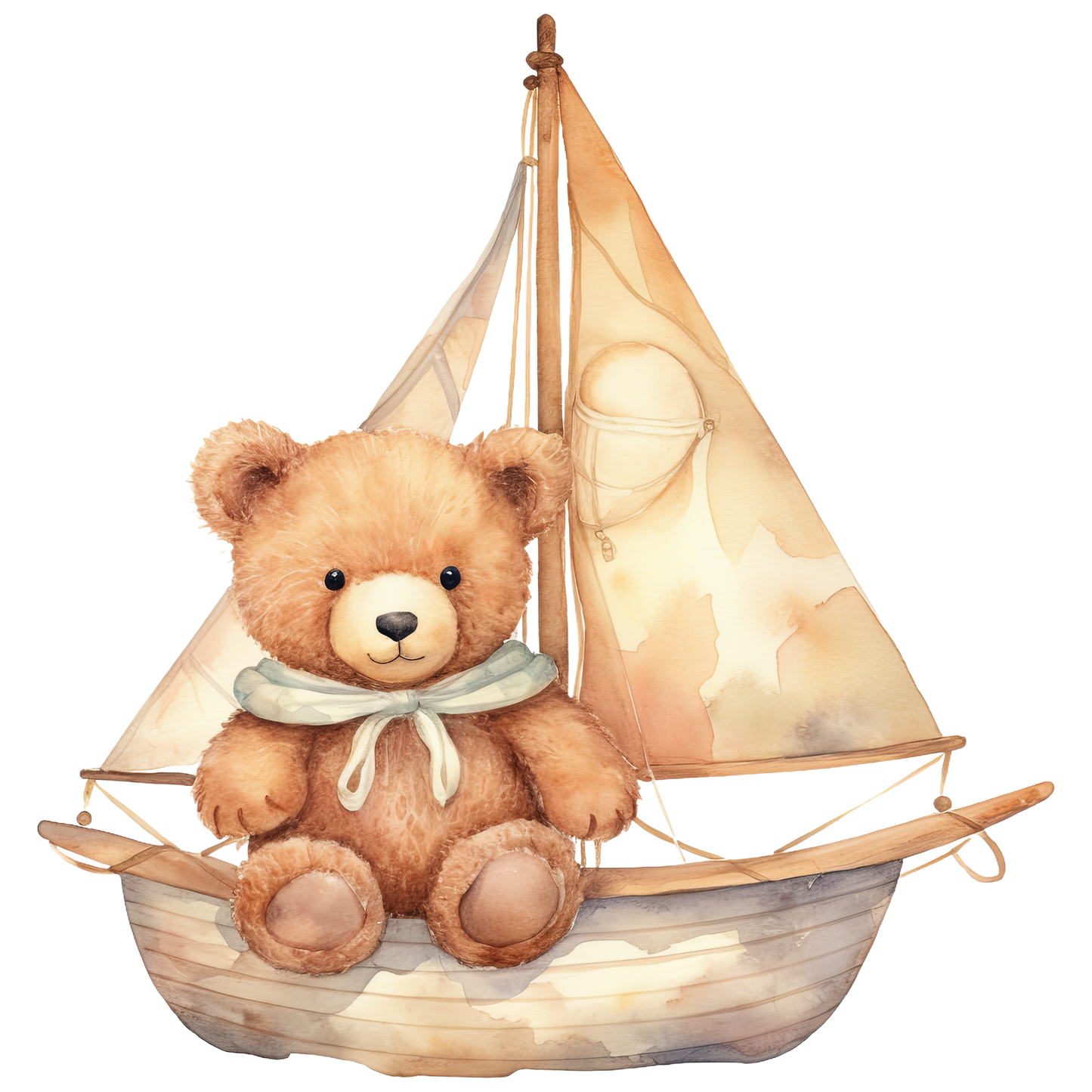 Bügelbild Teddy im Segelboot