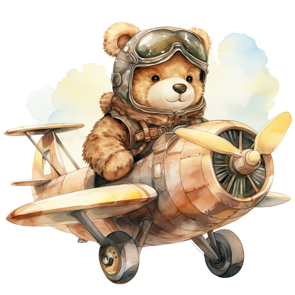 Bügelbild Teddy im Flieger