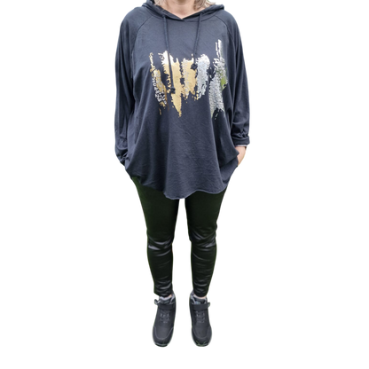 Langarmshirt mit Kapuze Leoprint Vokuhilaschnitt