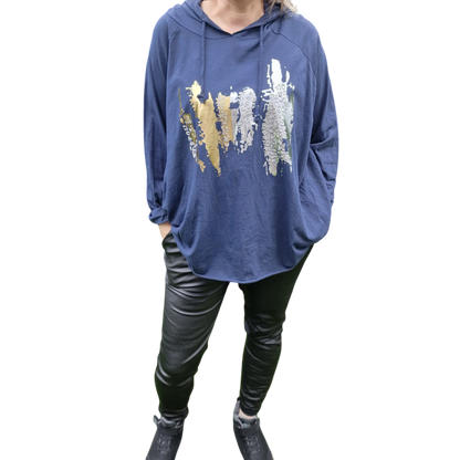 Langarmshirt mit Kapuze Leoprint Vokuhilaschnitt
