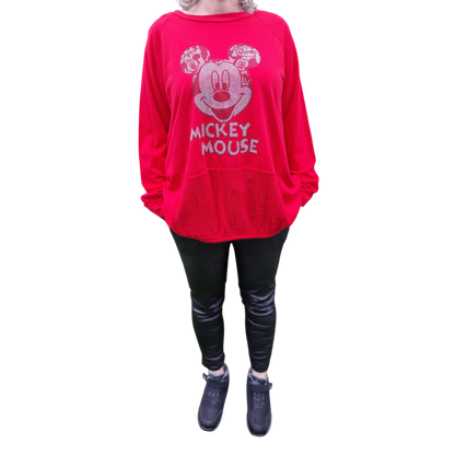 Langarmshirt Vokuhila mit Mickey Mouse