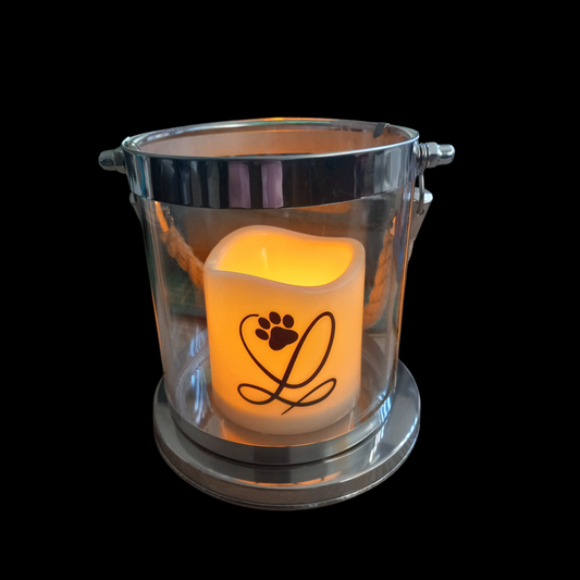 Windlicht mit LED Kerze L mit Pfote